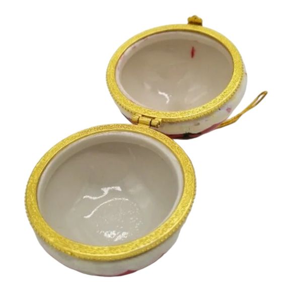 Limoge Style Christmas Ball Ornament Hinged Ceramic Porcelain Trinket Box NWOT - Picture 2 of 6